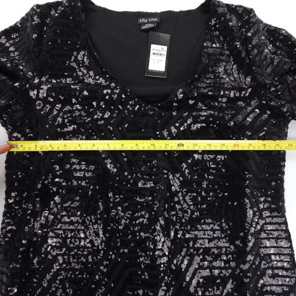NWT City Chic Bright Lights Dress Sequin Embellished Geometric Black Plus 14 - Picture 3 of 8